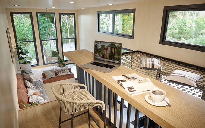 Tiny Home Loft to Living Room View | 8.2m Tiny House